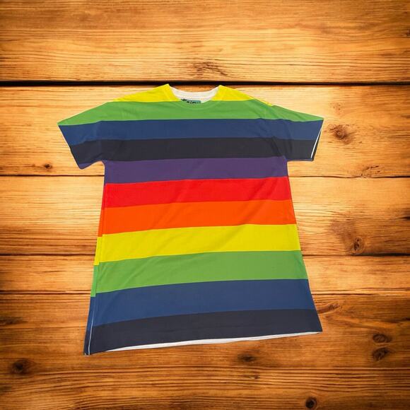 Bright Rainbow Striped Men's T-Shirt Size Medium Sublimated FromTiny Human Pride - Picture 4 of 11